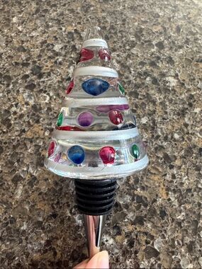 NEW Handblown Glass Christmas Tree Bottle Stopper with Multicolor Ornaments